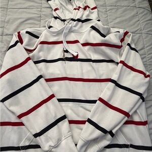 Tommy Hilfiger White Hoodie with Red and Black Stripes